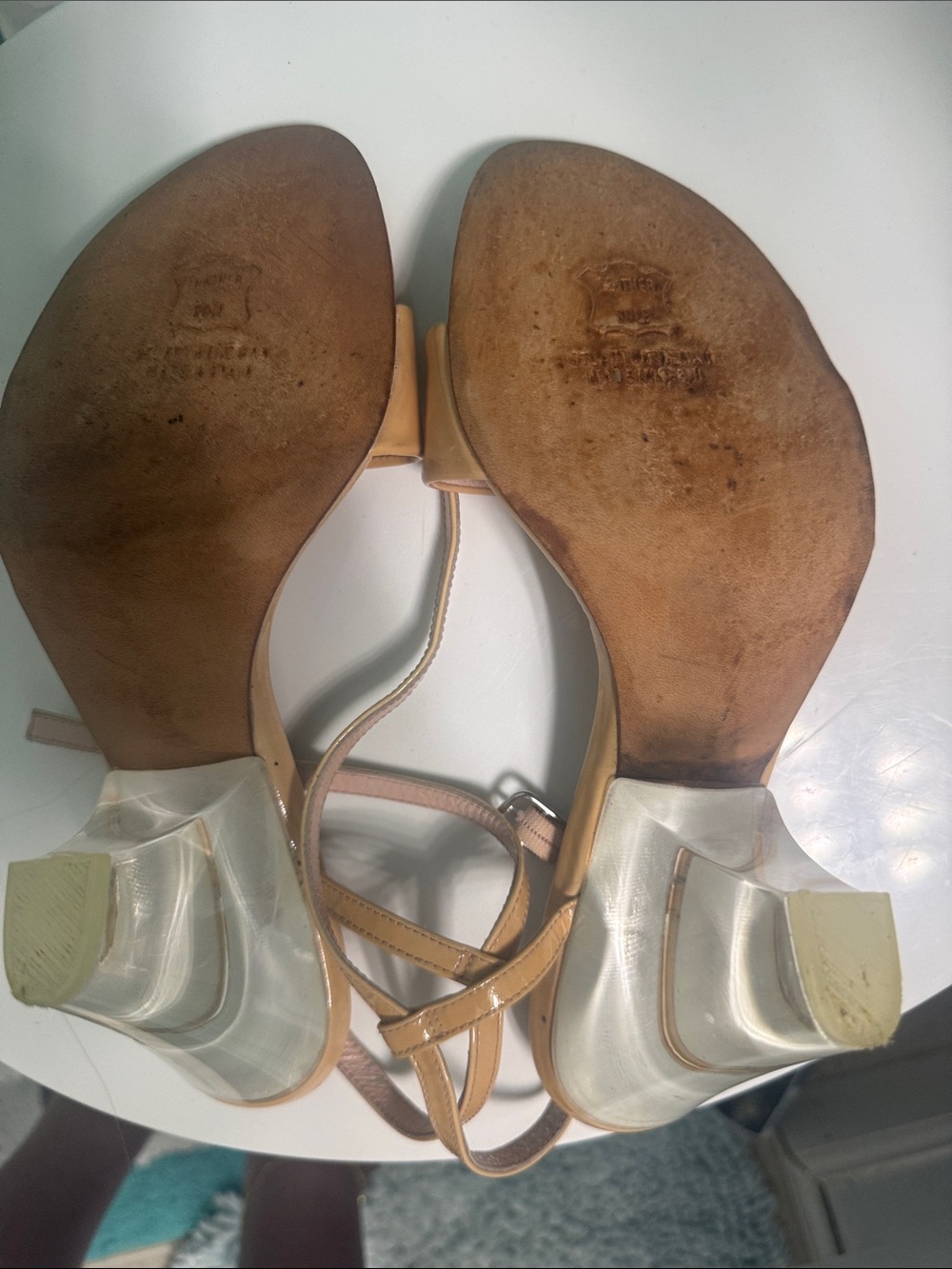 Stuart Weitzman Tan Patent Leather Strap Sandals - Picture 5 of 8